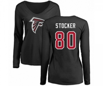 Football Women's Atlanta Falcons #80 Luke Stocker Black Name & Number Logo Long Sleeve T-Shirt