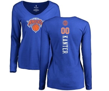 NBA Women's Nike New York Knicks #00 Enes Kanter Royal Blue Backer Long Sleeve T-Shirt