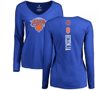 NBA Women's Nike New York Knicks #8 Mario Hezonja Royal Blue Backer Long Sleeve T-Shirt