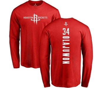 NBA Nike Houston Rockets #34 Hakeem Olajuwon Red Backer Long Sleeve T-Shirt