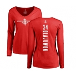 NBA Women's Nike Houston Rockets #34 Hakeem Olajuwon Red Backer Long Sleeve T-Shirt