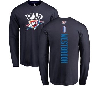 NBA Nike Oklahoma City Thunder #0 Russell Westbrook Navy Blue Backer Long Sleeve T-Shirt