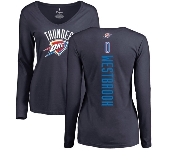 NBA Women's Nike Oklahoma City Thunder #0 Russell Westbrook Navy Blue Backer Long Sleeve T-Shirt