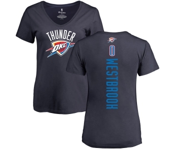 NBA Women's Nike Oklahoma City Thunder #0 Russell Westbrook Navy Blue Backer T-Shirt