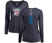 NBA Women's Nike Oklahoma City Thunder #13 Paul George Navy Blue Backer Long Sleeve T-Shirt