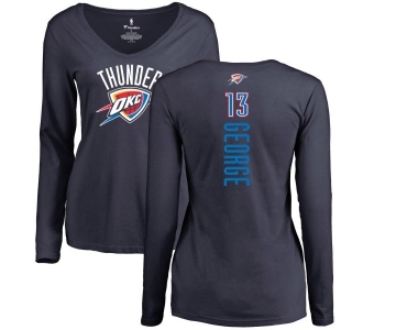 NBA Women's Nike Oklahoma City Thunder #13 Paul George Navy Blue Backer Long Sleeve T-Shirt