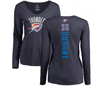 NBA Women's Nike Oklahoma City Thunder #35 Kevin Durant Navy Blue Backer Long Sleeve T-Shirt