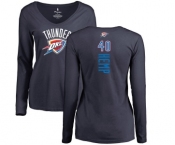 NBA Women's Nike Oklahoma City Thunder #40 Shawn Kemp Navy Blue Backer Long Sleeve T-Shirt