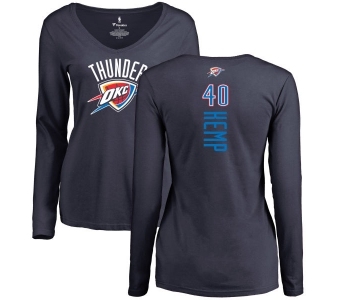 NBA Women's Nike Oklahoma City Thunder #40 Shawn Kemp Navy Blue Backer Long Sleeve T-Shirt