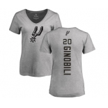 NBA Women's Nike San Antonio Spurs #20 Manu Ginobili Ash Backer T-Shirt