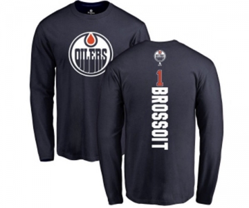 NHL Adidas Edmonton Oilers #1 Laurent Brossoit Navy Blue Backer Long Sleeve T-Shirt