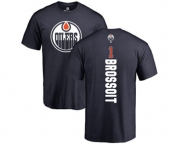 NHL Adidas Edmonton Oilers #1 Laurent Brossoit Navy Blue Backer T-Shirt