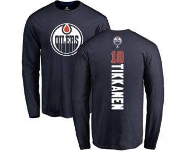 NHL Adidas Edmonton Oilers #10 Esa Tikkanen Navy Blue Backer Long Sleeve T-Shirt