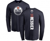 NHL Adidas Edmonton Oilers #11 Mark Messier Navy Blue Backer Long Sleeve T-Shirt