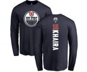 NHL Adidas Edmonton Oilers #16 Jujhar Khaira Navy Blue Backer Long Sleeve T-Shirt