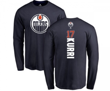 NHL Adidas Edmonton Oilers #17 Jari Kurri Navy Blue Backer Long Sleeve T-Shirt