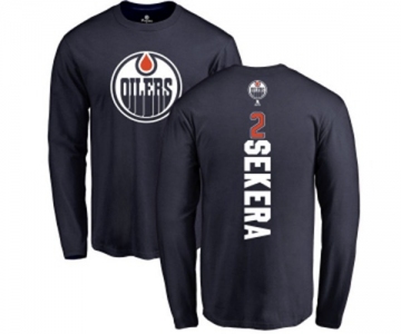 NHL Adidas Edmonton Oilers #2 Andrej Sekera Navy Blue Backer Long Sleeve T-Shirt