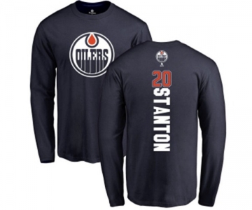 NHL Adidas Edmonton Oilers #20 Ryan Stanton Navy Blue Backer Long Sleeve T-Shirt