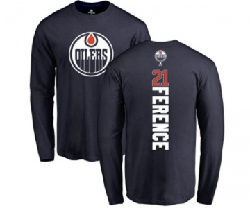 NHL Adidas Edmonton Oilers #21 Andrew Ference Navy Blue Backer Long Sleeve T-Shirt