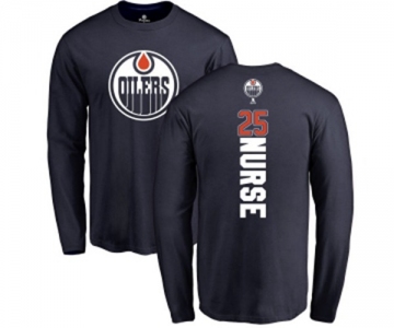 NHL Adidas Edmonton Oilers #25 Darnell Nurse Navy Blue Backer Long Sleeve T-Shirt