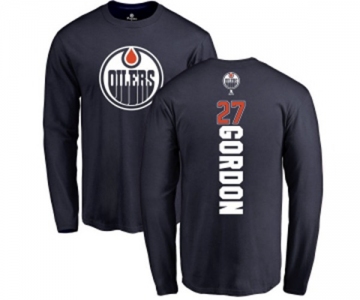 NHL Adidas Edmonton Oilers #27 Boyd Gordon Navy Blue Backer Long Sleeve T-Shirt