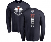 NHL Adidas Edmonton Oilers #27 Milan Lucic Navy Blue Backer Long Sleeve T-Shirt