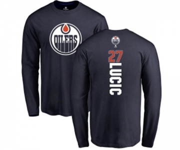 NHL Adidas Edmonton Oilers #27 Milan Lucic Navy Blue Backer Long Sleeve T-Shirt