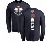 NHL Adidas Edmonton Oilers #28 Kyle Brodziak Navy Blue Backer Long Sleeve T-Shirt