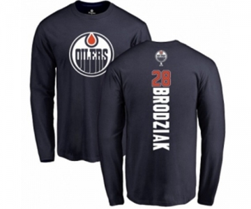 NHL Adidas Edmonton Oilers #28 Kyle Brodziak Navy Blue Backer Long Sleeve T-Shirt