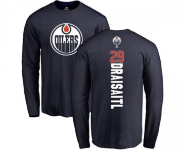 NHL Adidas Edmonton Oilers #29 Leon Draisaitl Navy Blue Backer Long Sleeve T-Shirt