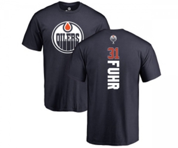 NHL Adidas Edmonton Oilers #31 Grant Fuhr Navy Blue Backer T-Shirt