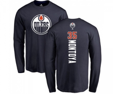 NHL Adidas Edmonton Oilers #35 Al Montoya Navy Blue Backer Long Sleeve T-Shirt