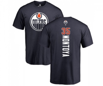 NHL Adidas Edmonton Oilers #35 Al Montoya Navy Blue Backer T-Shirt