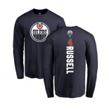 NHL Adidas Edmonton Oilers #4 Kris Russell Navy Blue Backer Long Sleeve T-Shirt