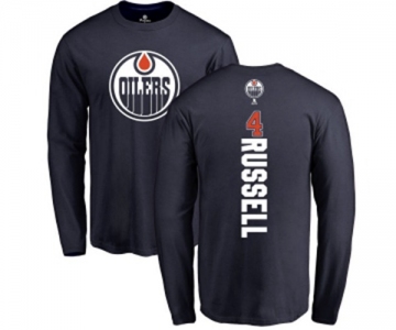 NHL Adidas Edmonton Oilers #4 Kris Russell Navy Blue Backer Long Sleeve T-Shirt