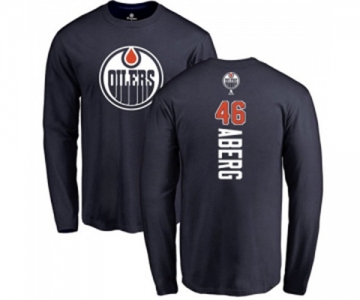 NHL Adidas Edmonton Oilers #46 Pontus Aberg Navy Blue Backer Long Sleeve T-Shirt