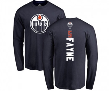 NHL Adidas Edmonton Oilers #5 Mark Fayne Navy Blue Backer Long Sleeve T-Shirt