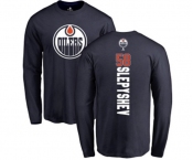 NHL Adidas Edmonton Oilers #58 Anton Slepyshev Navy Blue Backer Long Sleeve T-Shirt