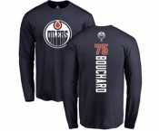 NHL Adidas Edmonton Oilers #75 Evan Bouchard Navy Blue Backer Long Sleeve T-Shirt