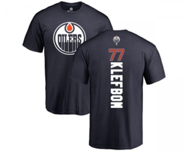 NHL Adidas Edmonton Oilers #77 Oscar Klefbom Navy Blue Backer T-Shirt