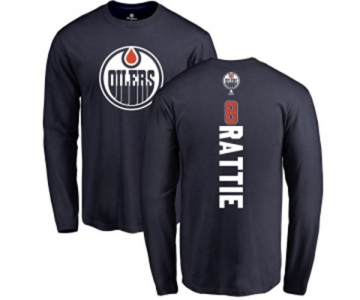 NHL Adidas Edmonton Oilers #8 Ty Rattie Navy Blue Backer Long Sleeve T-Shirt