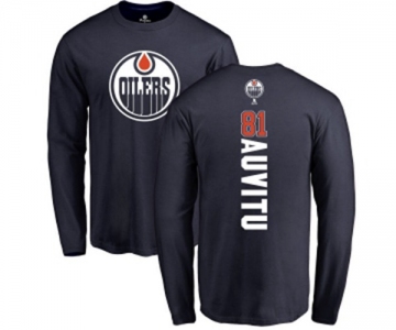 NHL Adidas Edmonton Oilers #81 Yohann Auvitu Navy Blue Backer Long Sleeve T-Shirt