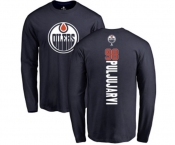 NHL Adidas Edmonton Oilers #98 Jesse Puljujarvi Navy Blue Backer Long Sleeve T-Shirt