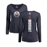 NHL Women Adidas Edmonton Oilers #1 Laurent Brossoit Navy Blue Backer Slim Fit Long Sleeve T-Shirt