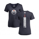 NHL Women Adidas Edmonton Oilers #1 Laurent Brossoit Navy Blue Backer Slim Fit V-Neck T-Shirt