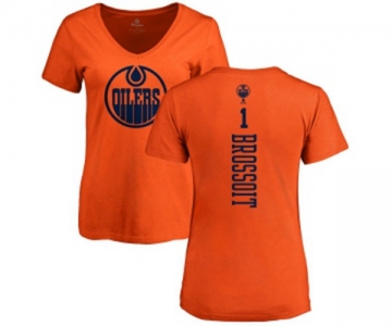 NHL Women Adidas Edmonton Oilers #1 Laurent Brossoit Orange One Color Backer Slim Fit V-Neck T-Shirt