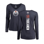 NHL Women Adidas Edmonton Oilers #10 Esa Tikkanen Navy Blue Backer Slim Fit Long Sleeve T-Shirt