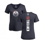 NHL Women Adidas Edmonton Oilers #10 Esa Tikkanen Navy Blue Backer Slim Fit V-Neck T-Shirt