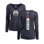 NHL Women Adidas Edmonton Oilers #11 Mark Messier Navy Blue Backer Slim Fit Long Sleeve T-Shirt