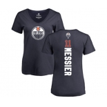 NHL Women Adidas Edmonton Oilers #11 Mark Messier Navy Blue Backer Slim Fit V-Neck T-Shirt